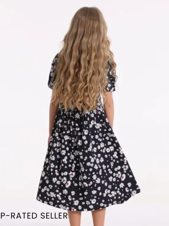 Puff Sleeve Floral Midi Dress Boho Chic Spring Summer Zipper Casual Elegant - Picture 5 of 7